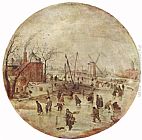Skaters Canvas Paintings - Winter Landscape with Skaters